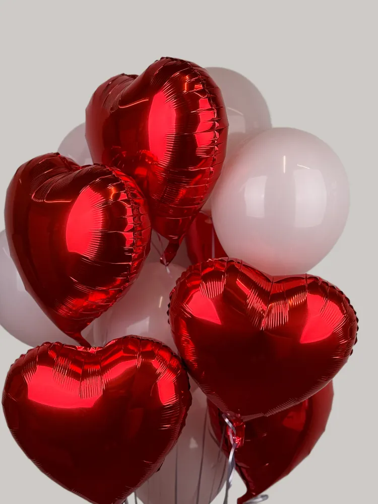 6 red heart and 7 white balloon set (helium inflated)