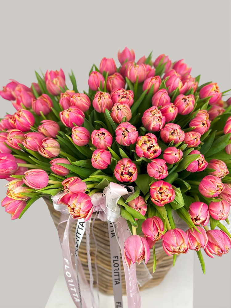 Blush basket of tulips (80 tulips)