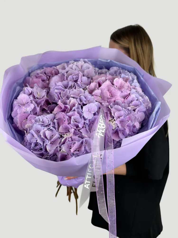 10 lavender hydrangeas in lilac wrap
