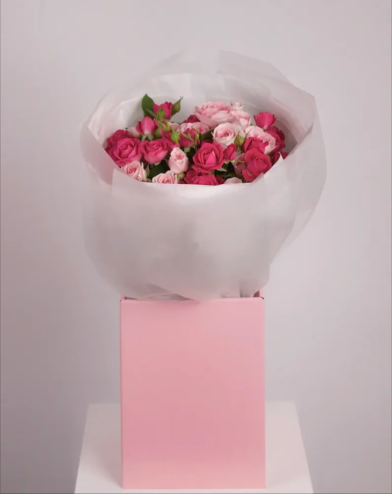 Charmingly pink and red rose bouquet