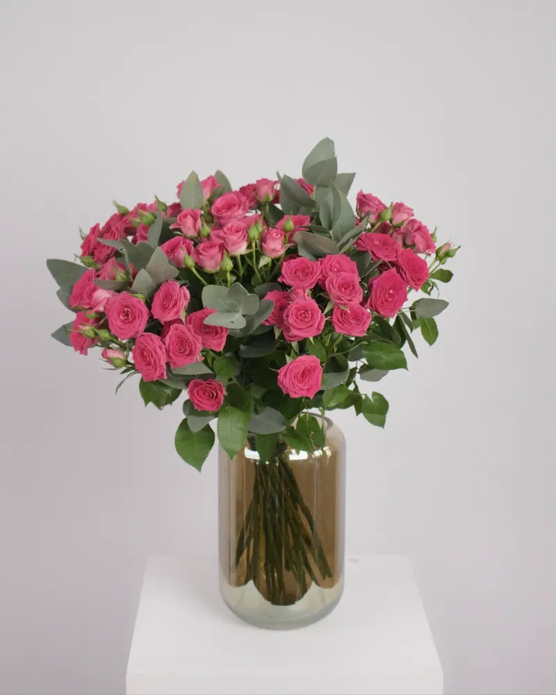 Majestic pink spray roses bouquet with eucalyptus