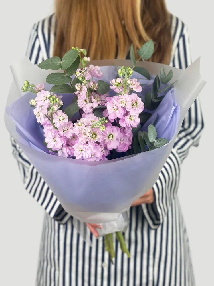 Lilac matthiola & eucalyptus bouquet