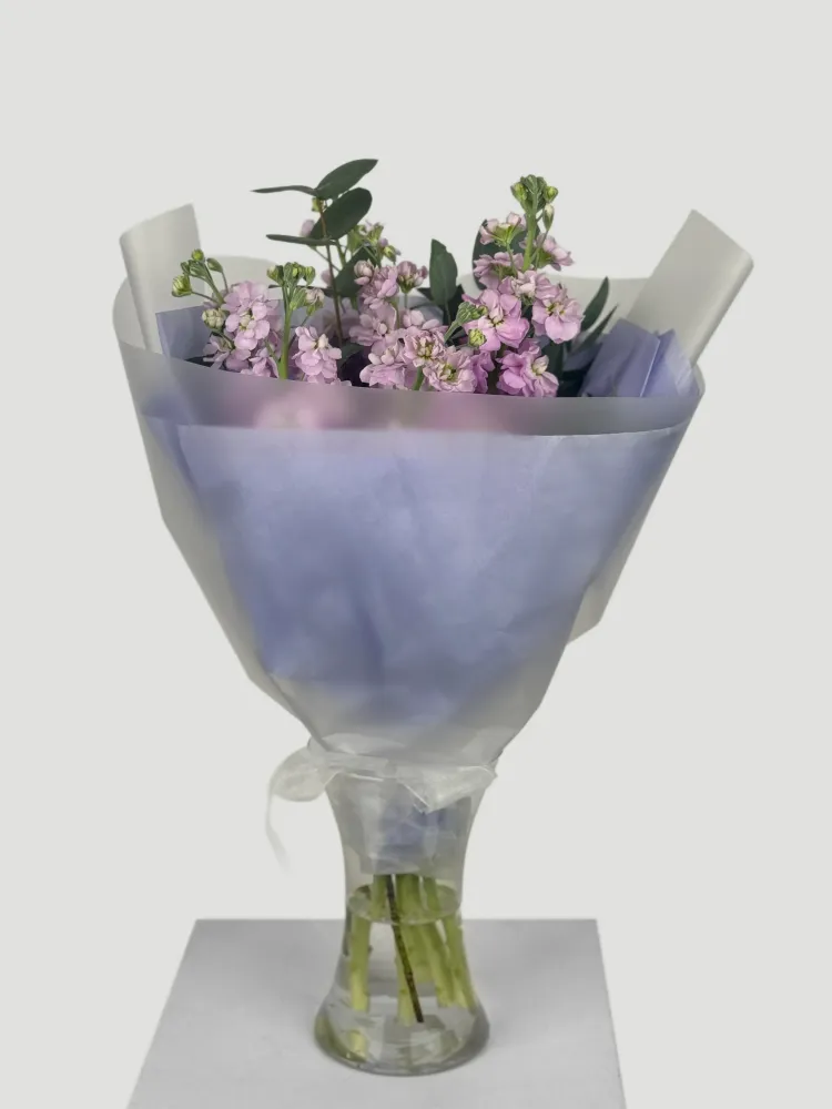 Lilac matthiola & eucalyptus bouquet