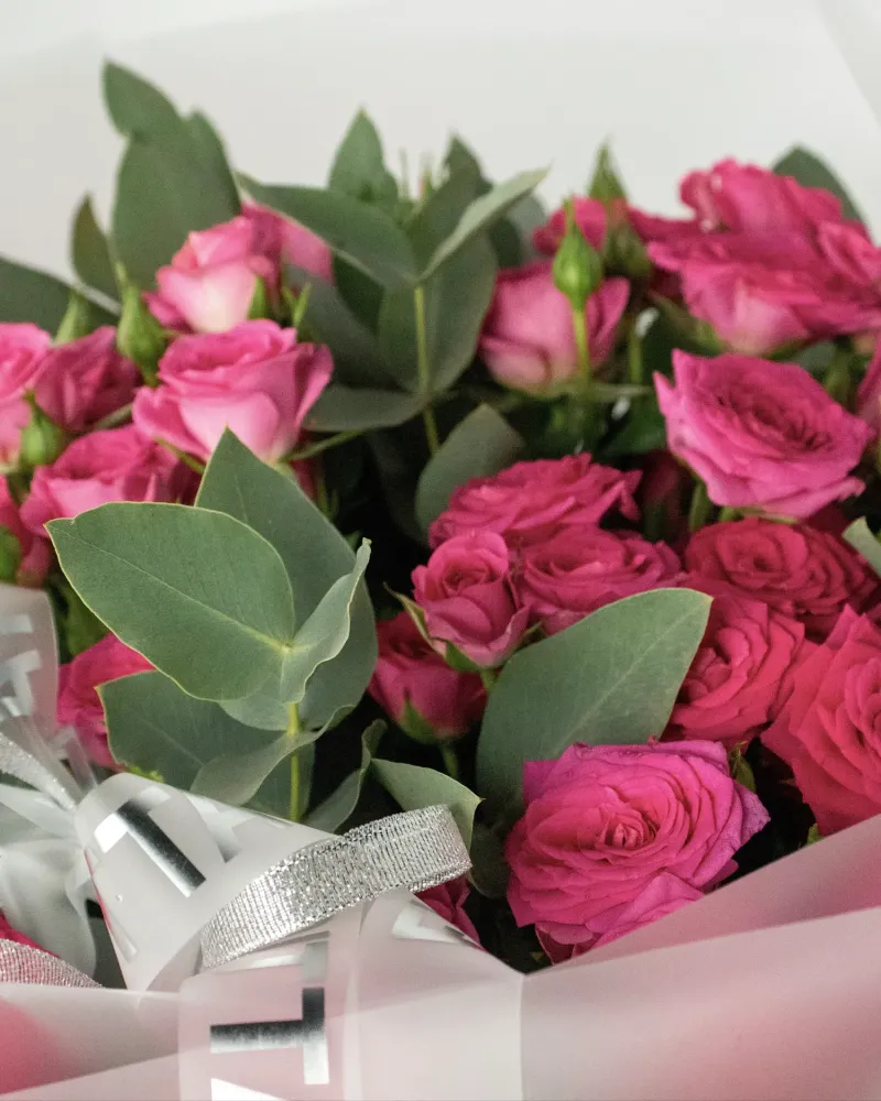 Superbly pink rose and eucalyptus bouquet