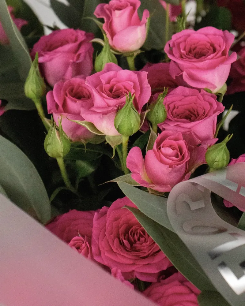 Superbly pink rose and eucalyptus bouquet