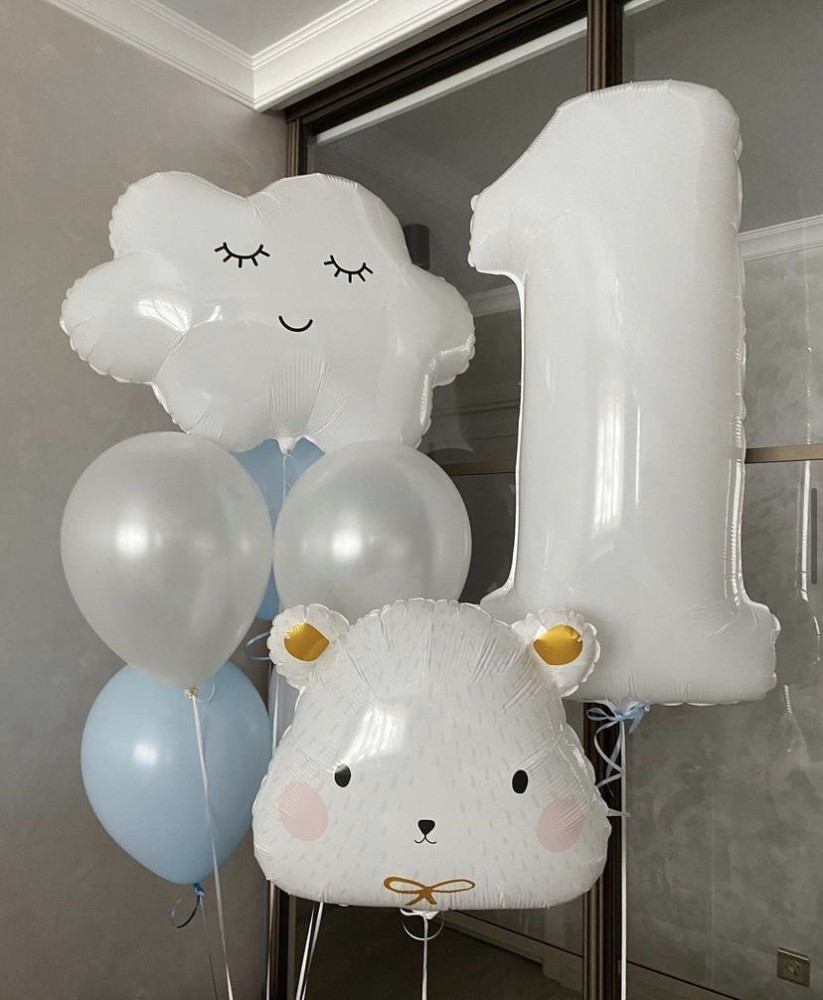 Cloud & bear birthday (8 balloons helium inflated)