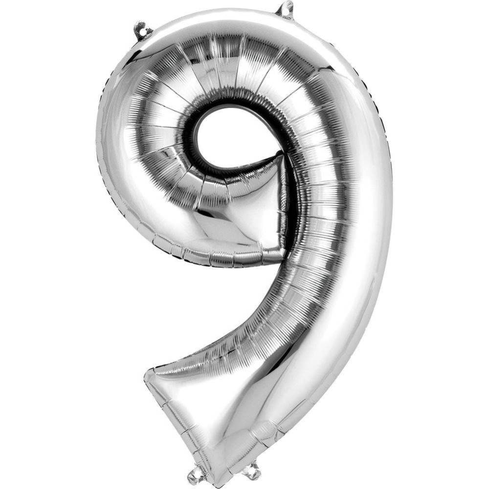 Silver balloon number 9 (helium inflated)