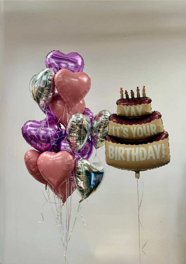 Birthday cake balloon bundle (13 balloon helium inflated)