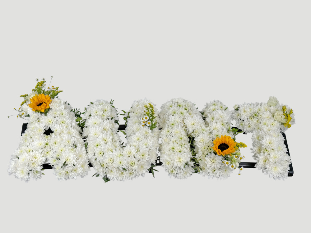 Tribute letters in white & sunshine