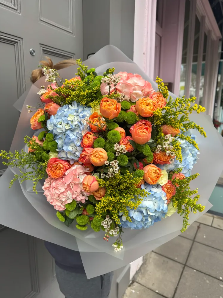 Kensington garden glow (hydrangeas, peony roses & spray chrysanthemums)
