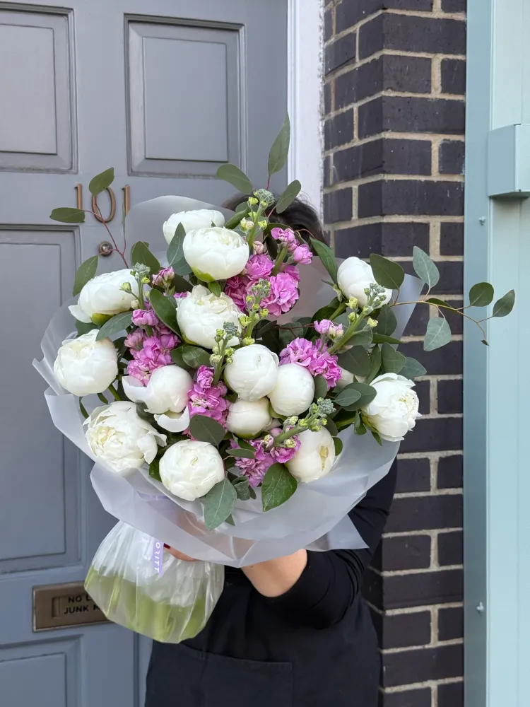 Peony reverie (peonies & delphinium)