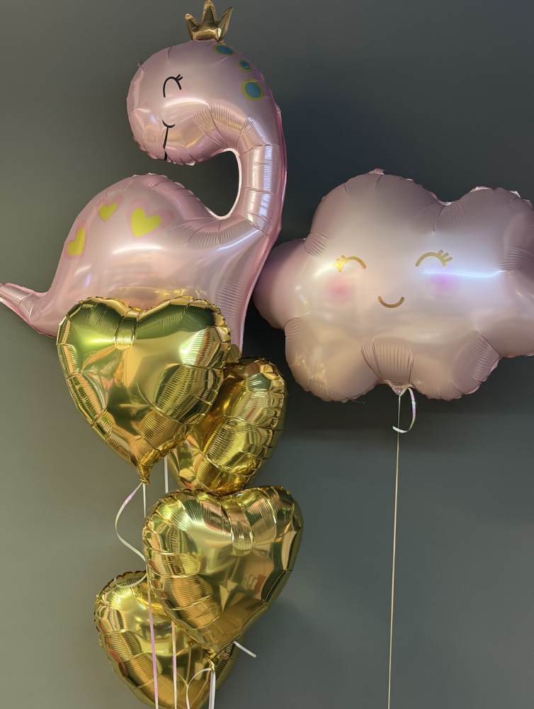 Princess dino & golden hearts (6 balloon helium inflated)