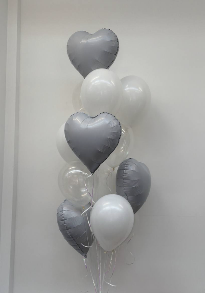 Grey and white celebration (10 balloon helium inflated)