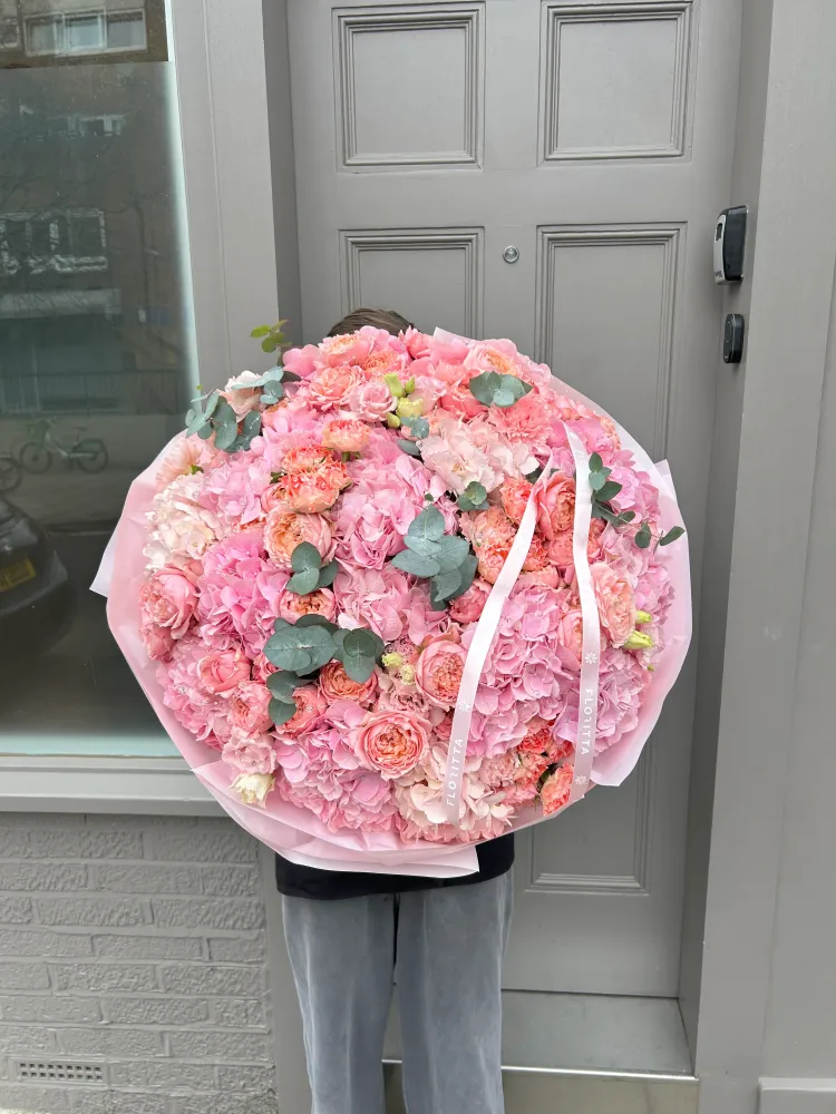 Rose & powder grandeur (hydrangeas, peony spray roses & eustomas)