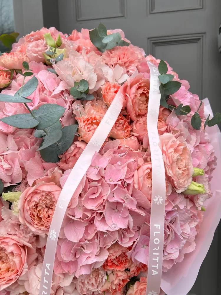 Rose & powder grandeur (hydrangeas, peony spray roses & eustomas)