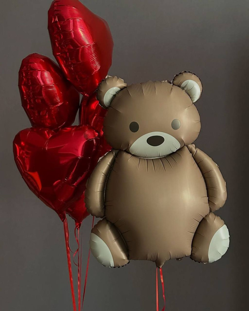 Red hearts & teddy affair (6 balloons)