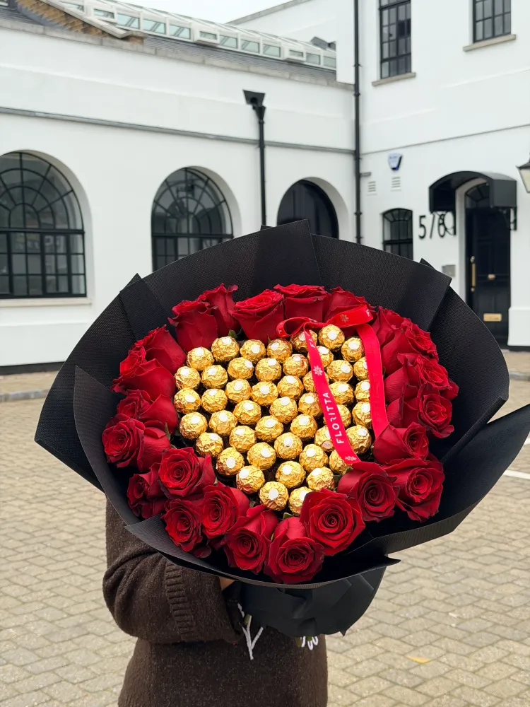 Golden heart of roses with Ferrero