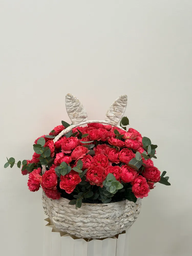 Deep love bloom basket (peony spray roses)