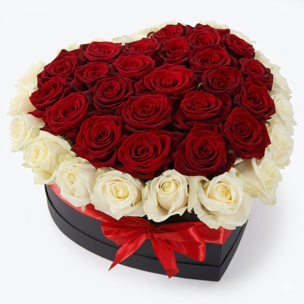 Beautiful roses in a hat box - size m (approx. 15 inches)