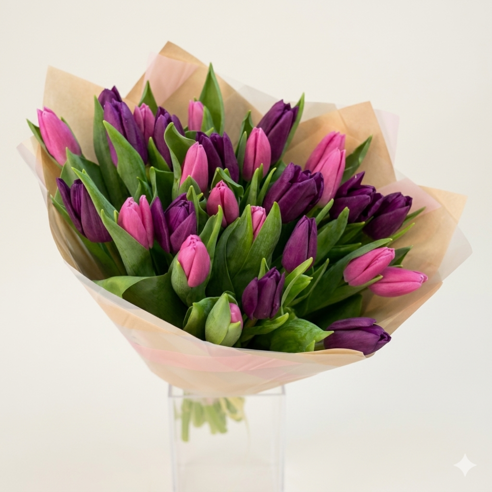 Pink and purple tulips ( 30 stems )