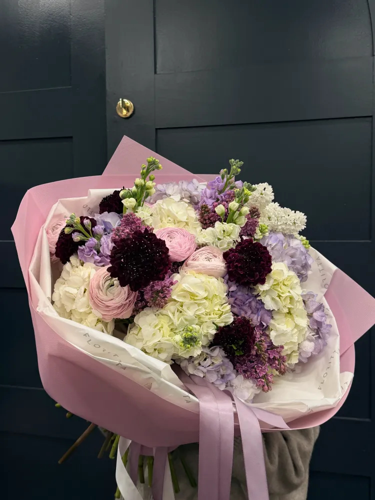 Velvet & veil (hydrangeas, ranunculus & delphinium)