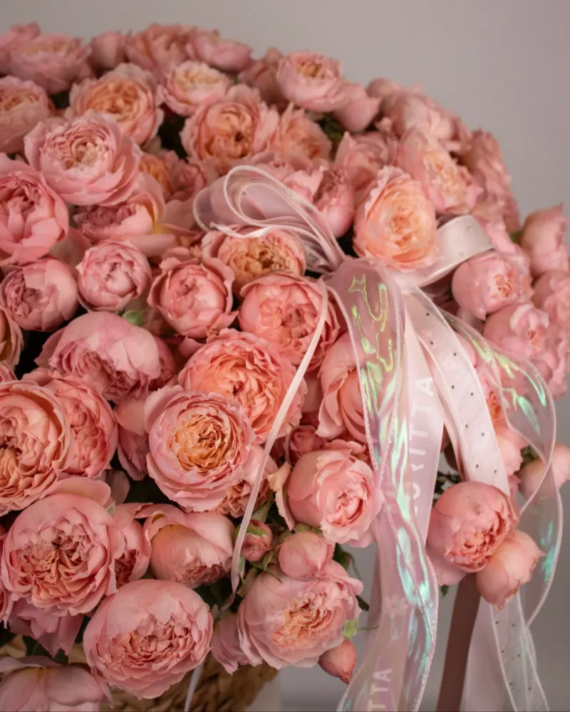 Amour in petals peony spray roses basket